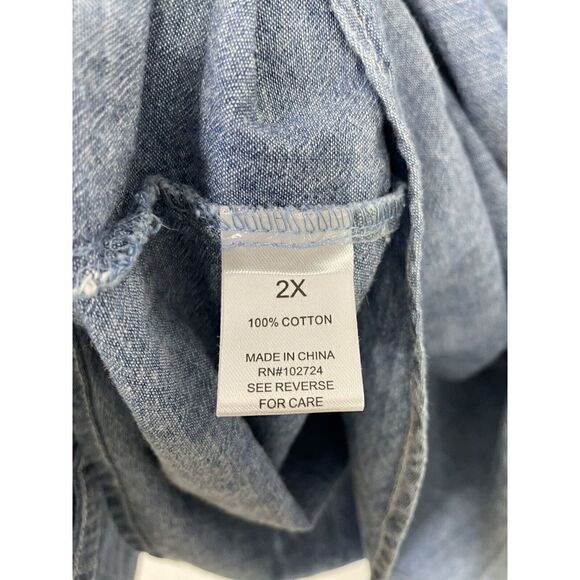 Hesters Orchard Shirt Womens 2X Button Front Chambray Blue Pocket Blouse Casual - Picture 3 of 5